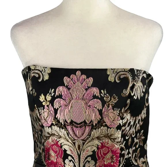 Nicole Miller Collection Black Gold Baroque Print Strapless Corset Dress - Picture 10 of 14